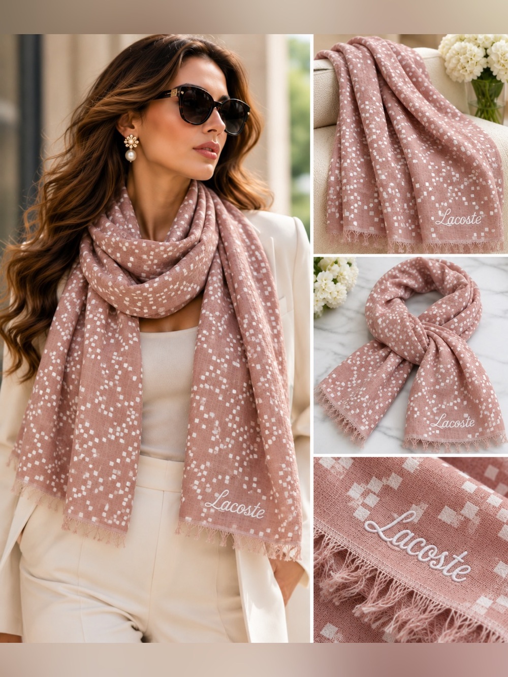 Lacoste Dusty Rose Scarf – Excellent Used Condition